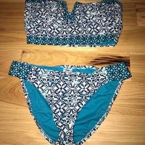 Mossimo blue and white bandeau bikini